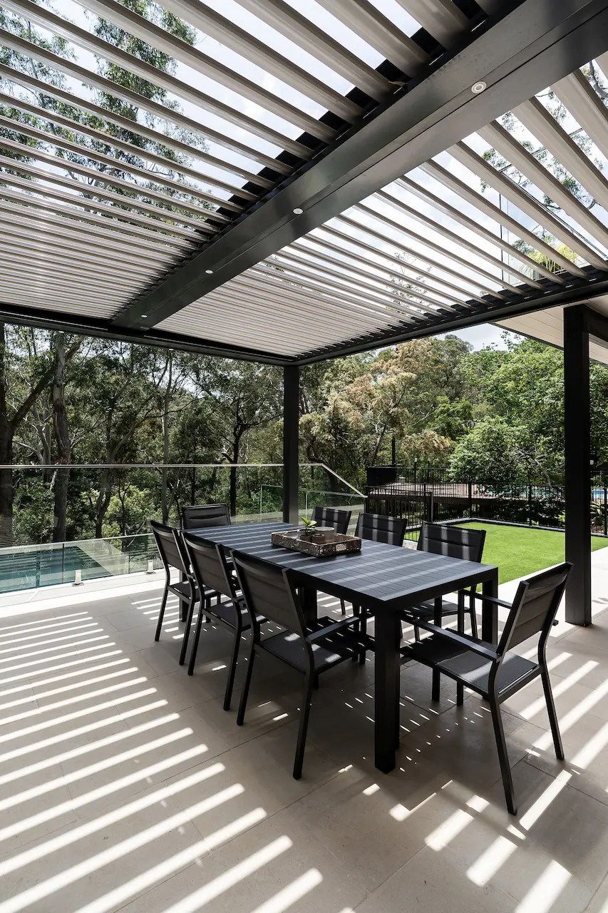 Alluva Opening Roof System covering the outdoor entertaining area.