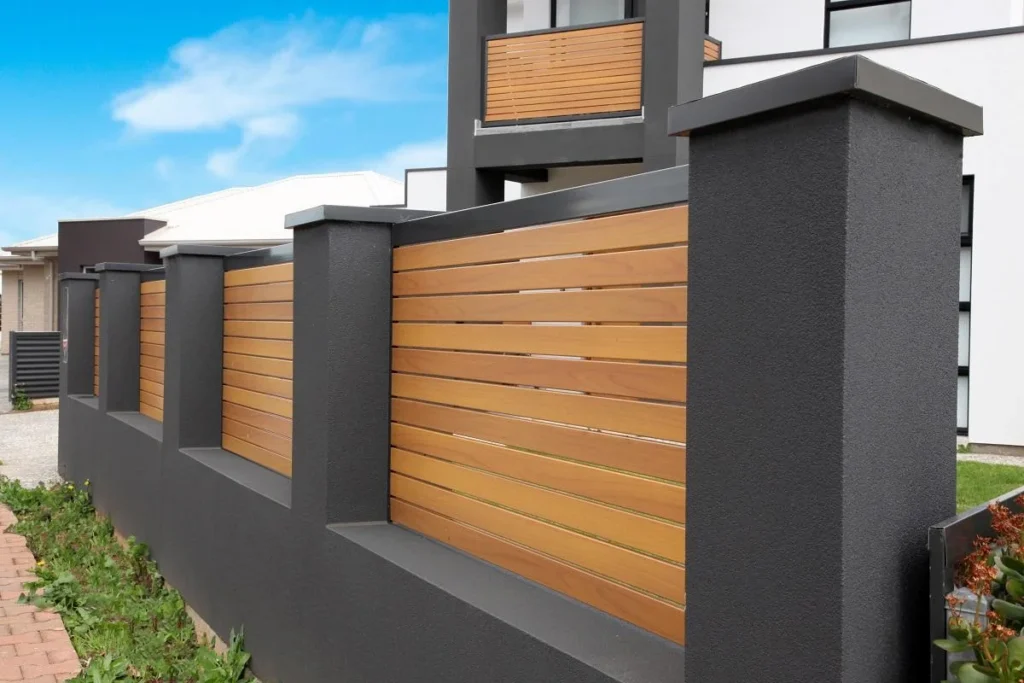 DecoSlat aluminium privacy screens with timber look finish.